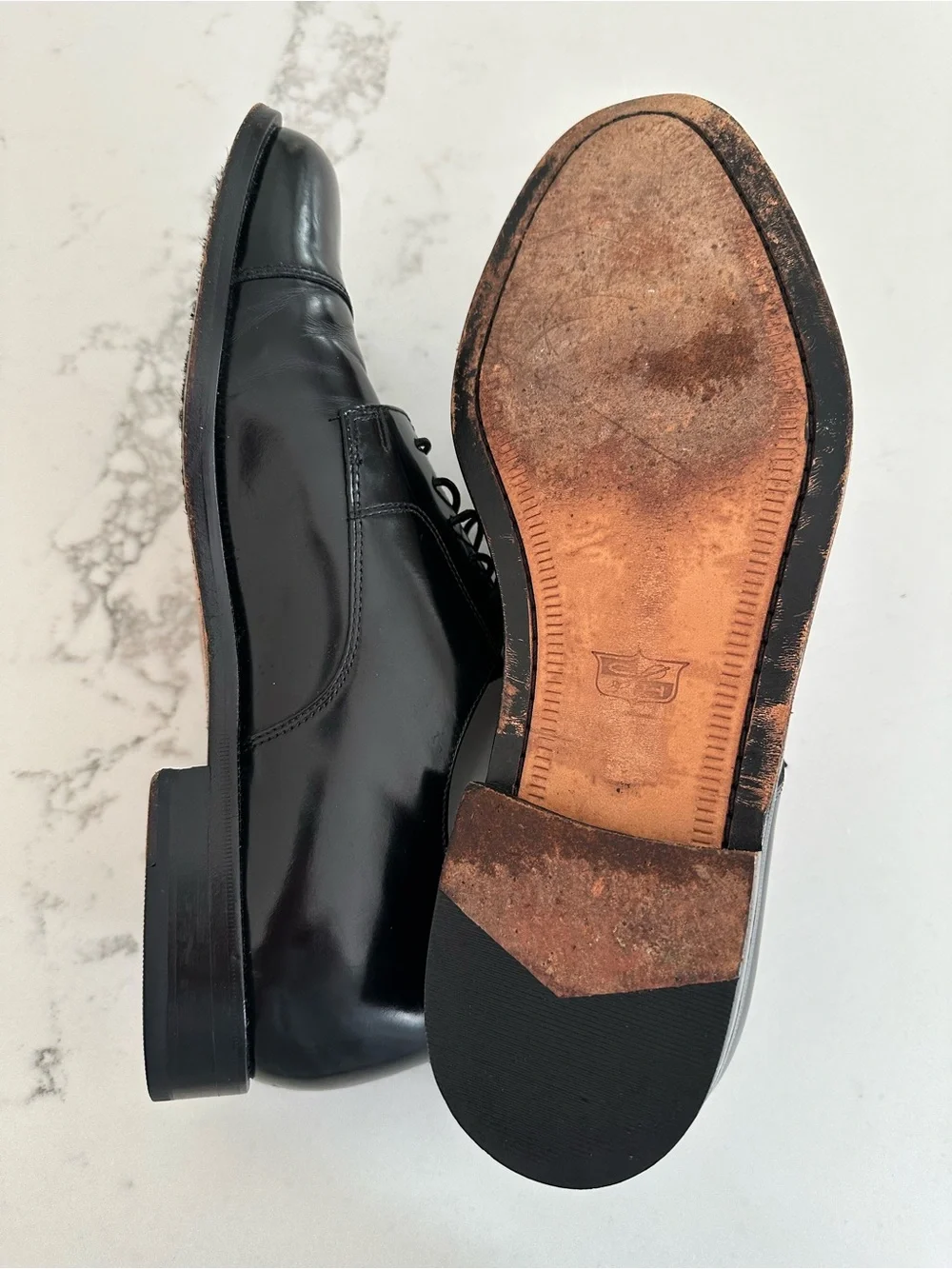 Cole Haan Black Leather Cap-Toe Derby Lace-Up Shoes